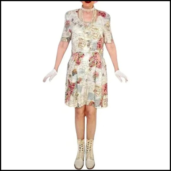 Rayon Romper Pink Retro Summer Floral With Pockets, Large Size - Picture 4 of 15